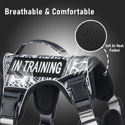 Light Dog Harness for Small Sized Dog Breeds, No-Pull Pet Harness with 2 Leash Clips, Adjustable Soft Padded Dog Vest, Reflective Pet Oxford Vest, Puggle, Terriers, Beagle, Black Ethnic S