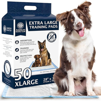 American Kennel Club Puppy Training Pads with Ultra Absorbent Quick Dry Gel – 28 x 30 Pee Pads for Dogs - 50 Count , XL(Unscented)