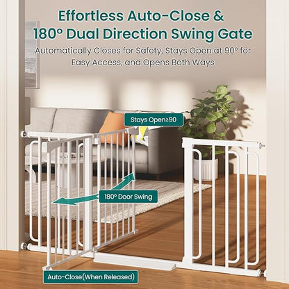 Cumbor 2-Pack Baby & Dog Gates Bundle, 29.7-48" & 30.4-56.8" Extra Wide Safety Gates for Stairs Doorways Hallways, Dual Lock Auto Close Easy Install Pet Gate, White