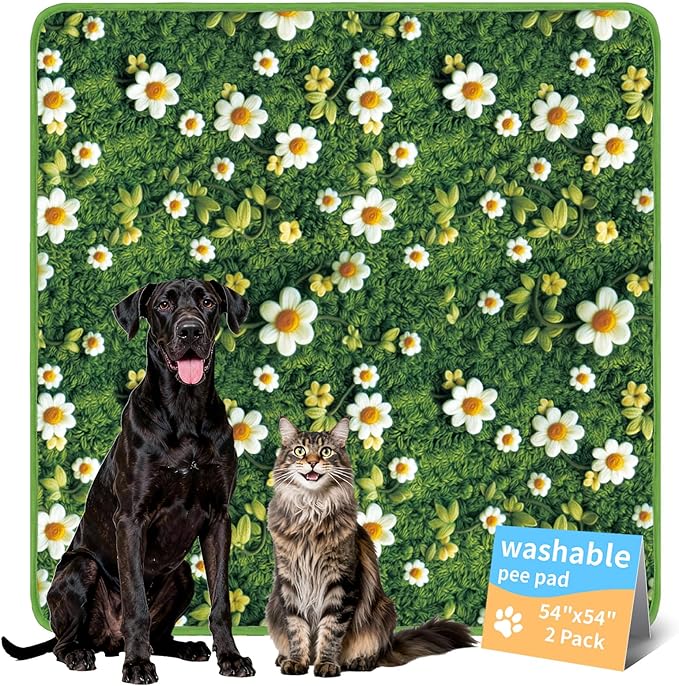 Washable Pee Pads for Dogs, Reusable Puppy Potty Training Pads, Ultra-Absorbent Thick Waterproof Leak-Proof Non-Slip Pads & Mat for Crate, Playpen, Floor, Whelping & Housebreaking , 2 Pack 54"x54"