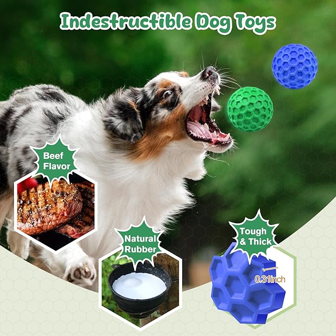 Tough Dog Chew Toys for Aggressive Chewers, Indestructible Dog Balls for Aggressive Chewers, Squeaky Toys for Large Dogs, Squeaky Balls for Dogs, Interactive Funny Heavy Duty Ball