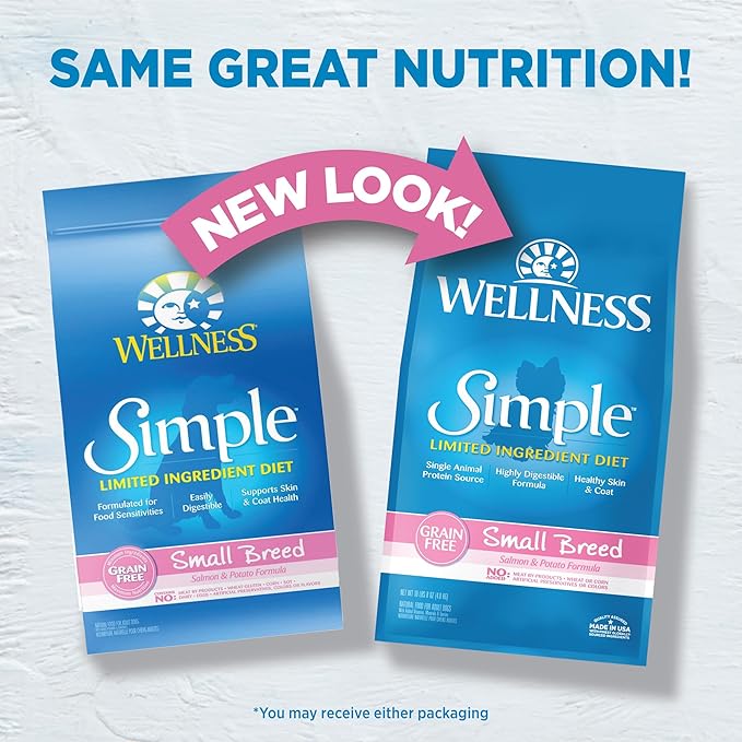 Wellness Simple Limited Ingredient Dry Dog Food for Sensitive Stomachs, Supports Skin & Coat, Small Breed, Grain-Free, Natural, Salmon & Potato Recipe, (10.5-Pound Bag)