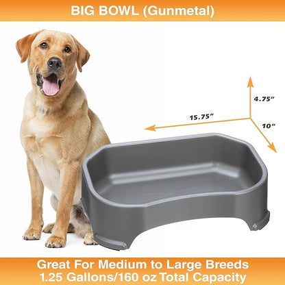 Neater Pet Brands Extra Large Water Bowl for Dogs, Outdoor Dog Water Bowl (1.25 Gallon XL Capacity), Big Trough Style Food Dish for Indoors or Outside, No Spill Large Dog Bowls, Gunmetal Grey
