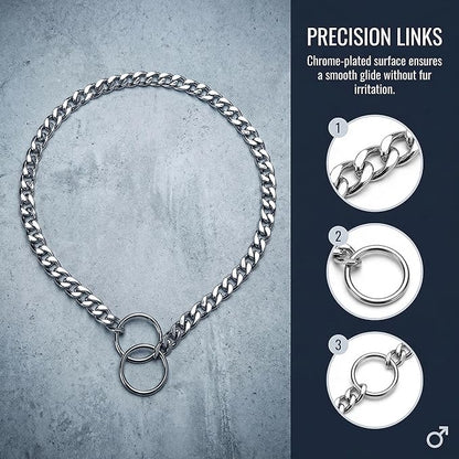 Dog Collar Medium, Dog Chain Collars Slip P Chain Metal Link Training Heavy Duty Martingale Dog Collar for XS Small Medium Large Big XL Breed Dogs (Silver, M)