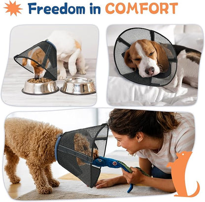 Dog Cone Collar to Stop Licking: Soft Mesh Recovery Collar After Surgery with Detachable Pad, Elizabeth Cone Alternative for Large Medium, Small Dogs, Normal Eating and Drinking (M,Black and Blue)