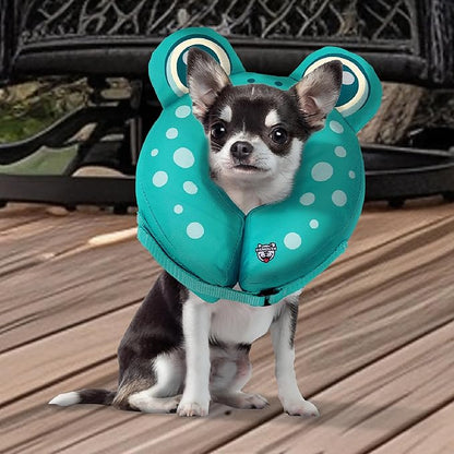 Frog Inflatable Recovery Collar, Comfortable Cone Replacement for Pet Surgery, Protective Collars to Prevent Licking & Biting, Size Small