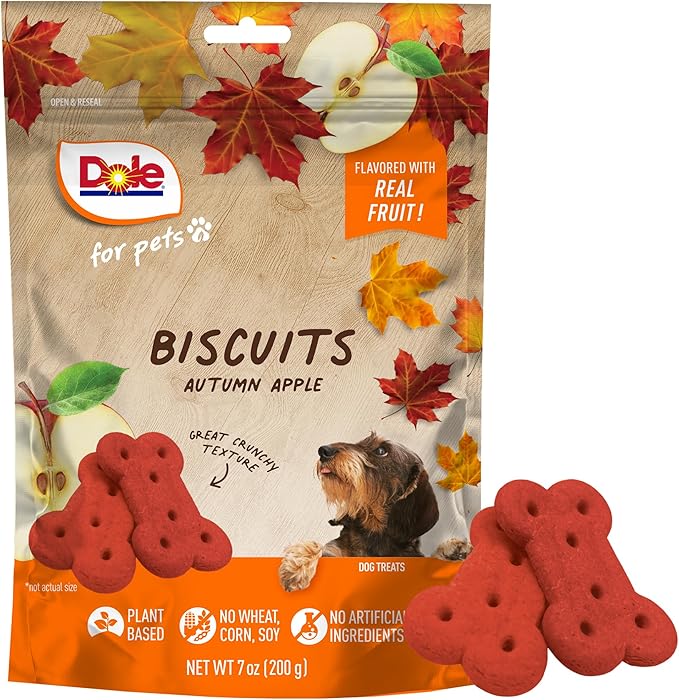 Dole for Pets Dog Biscuits Autumn Apple Fall Flavor, Real Fruit Flavor Vegan Crunchy Treats, No Wheat Corn Soy or Artificial Additives, Bite Size Training Snacks for Dogs, 7 Oz