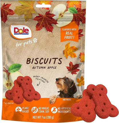 Dole for Pets Dog Biscuits Autumn Apple Fall Flavor, Real Fruit Flavor Vegan Crunchy Treats, No Wheat Corn Soy or Artificial Additives, Bite Size Training Snacks for Dogs, 7 Oz