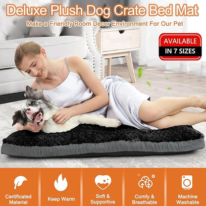 POCBLUE Extra Large Dog Bed, Washable XXL Plush Pet Mat for Crate/Cages, Non-Slip Pet Bed for Outdoor/Indoor/Car Use, Comfy & Soft Kennel Pad for Dogs Up to 110 lbs, 47"x29", Black