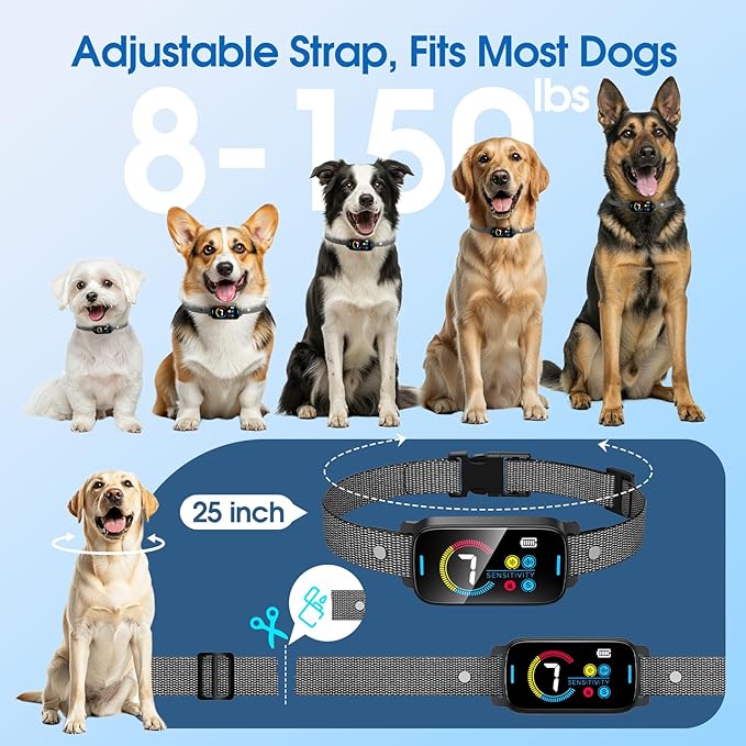 Ultrasonic Smart Bark Collar for Large Medium Small for Dogs Automatic Anti Barking Training Collar Rechargeable Bark Collar with Waterproof Vibration and Beep 7 Sensitivity Black