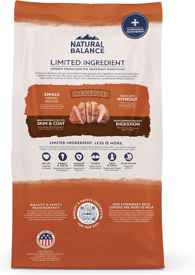 Natural Balance Limited Ingredient Adult Dry Dog Food with Healthy Grains, Reserve Duck & Brown Rice Recipe, 4 Pound (Pack of 1)