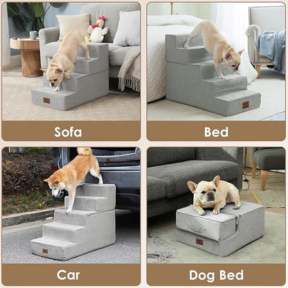 EHEYCIGA Dog Stairs for Small Dogs 13.5" H, 3-Step Dog Steps for Couch Sofa and Chair, Pet Steps for Medium Cats, Non-Slip Balanced Pet Ramp Indoor, Light Grey