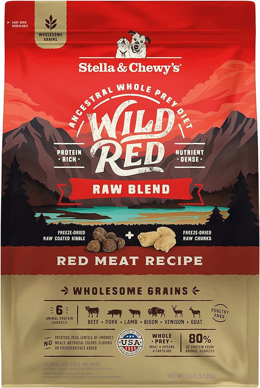 Stella & Chewy's Wild Red Dry Dog Food Raw Blend High Protein Wholesome Grains Red Meat Recipe, 21 lb. Bag