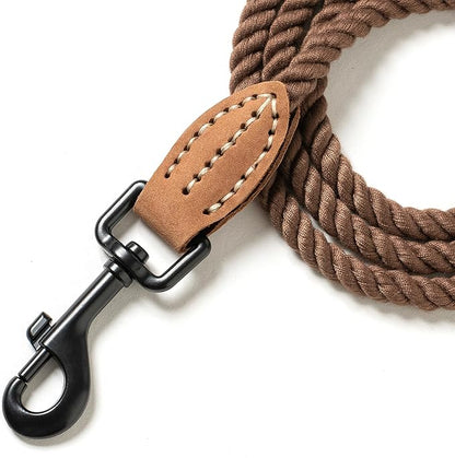 Mile High Life Dog Leash, Braided Cotton Rope Leashes with Leather Tip - Heavy Duty Metal Clasp, 4FT, 1/3" Thick - Wedding, Walking Leash for Small Medium Puppy(Dark Brown)