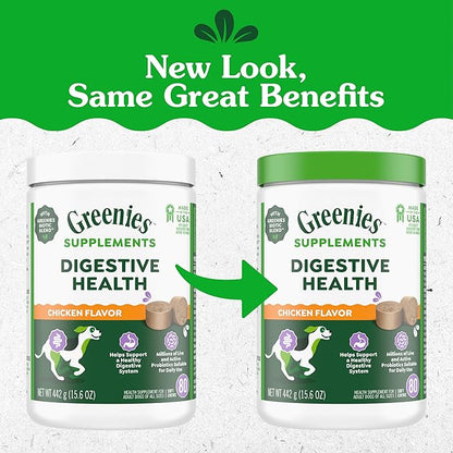 Greenies Supplements Digestive Health Probiotics for Dogs, Dog Probiotic Supplements, Chicken Flavor, 15.6 oz. Pouch of 80 Count