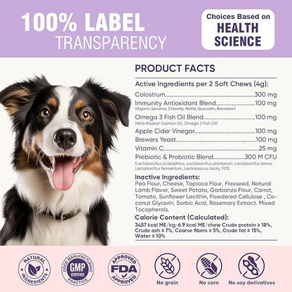 Dog Allergy Chews 200ct - Dog Allergy Itching Skin Relief & Immune Support Anti Itch Probiotics for Yeast, Itchy Skin and Itchy Ears, Vitamins for Seasonal Allergies Itchy Skin, Gut Health, Lamb