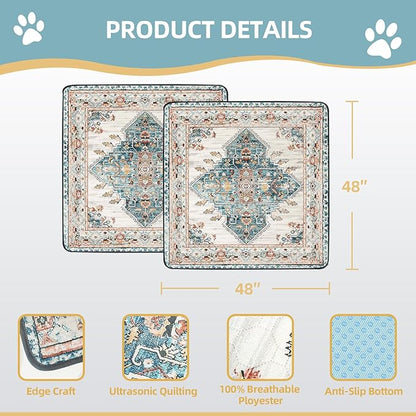 SCLOSE Washable Pee Pads for Dogs Large 2 Pack, 48" x 48" Reusable Puppy Pads Waterproof Dog Rugs, Super Absorbent, Leakproof, Dog Crate Pad, Playpen Mat, Whelping Pads, Blue Medallion