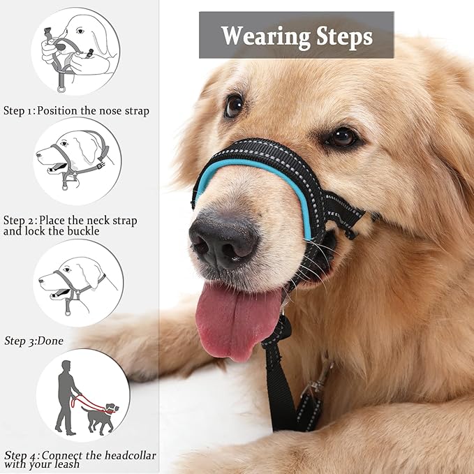 BARKLESS Dog Head Collar, No Pull Head Halter with Soft Padding, Reflective Soft Padded Snout Harness for Large Dogs, Labrador, Golden Retrievers, German Shepherd