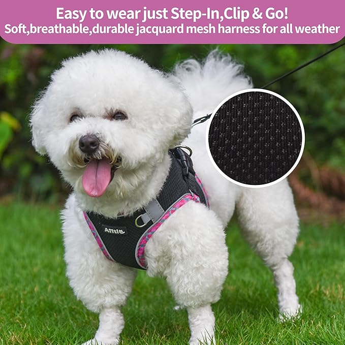 AIITLE Small Dog Harness - Breathable Double-Layer Jacquard No-Choke Vest, Durable Anti-Tear Fabric with Reflective Trim - Perfect for Running, Parties, Daily Walks (Black, XS)