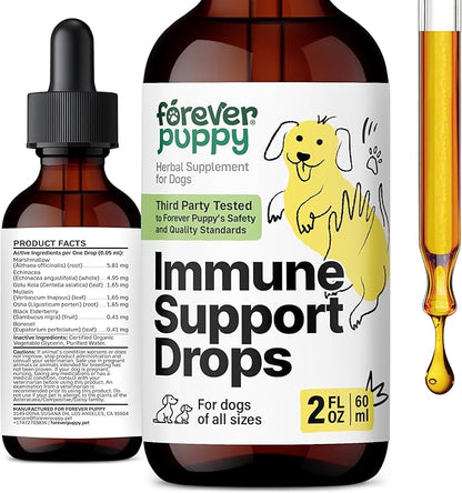 Immune Support for Dogs - Herbal Immune Drops for Dogs of Large Medium Small Breeds - Immune Health Support w/Echinacea, Elderberry & Mullein Leaf - Immunity Dog Food Supplements for Happy Pets 2 oz