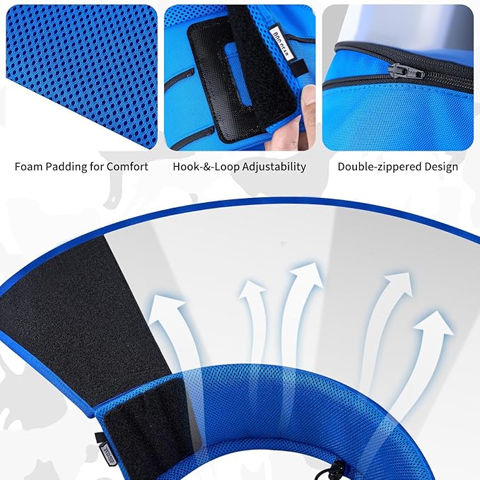 OneTigris Depth Adjustable Soft Dog Cone Collar for Medium Large Dogs After Surgery, Recovery for Small Dogs, Lightweight Elizabethan Collar for Dog to Stop Licking (Blue, L)