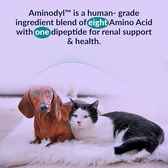 Aminodyl™ Kidney Support Supplement 1100mg for Dogs - Supports Natural Kidney Function with Amino Vastly Promotes Health, Wellbeing & Vitality of Kidneys 120 Sprinkle Capsules. Made in U.S.A