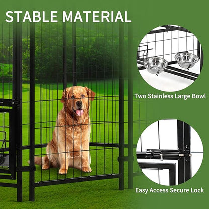 Outdoor Dog Kennel Outside Run with Doggy Door, Swivel Feeder & Roof, 6'x4'x6' Large Dog Kennels Pens Outside for Large Dogs Breed-Heavy Duty Cage Enclosure Yard