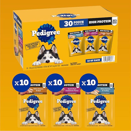 Pedigree High Protein Dog Food, Adult Wet Dog Food Pouches, Variety Pack, 3.5 oz. Pouches, 30 Count