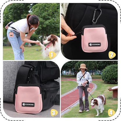 COOWONE Dog Treat Pouch 2 Pack, Waterproof, Zipper Closure, Hands Free, Black+Pink