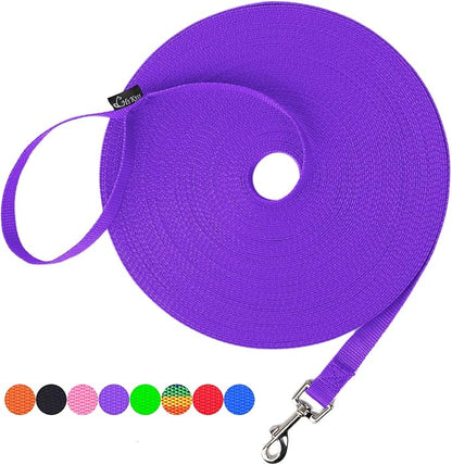 Hi Kiss Dog/Puppy Obedience Recall Training Agility Lead - 15ft 20ft 30ft 50ft 100ft Training Leash - Great for Training, Play, Camping, or Backyard Purple 100 Feet