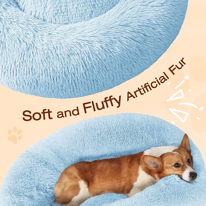 JOLLYVOGUE Dog & Cat Bed, Calming Anti-Anxiety Pet Bed for Small Dogs, Fluffy Donut Cushion for Small and Medium Pets (20")