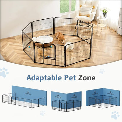 DUMOS Dog Playpen Indoor, Metal 32 Inch 8 Panels Foldable Pet Fence with Door, Outdoor Small Medium Large Dog Puppy Portable Exercise Play Pen for RV Camping, Trips, Play Yard