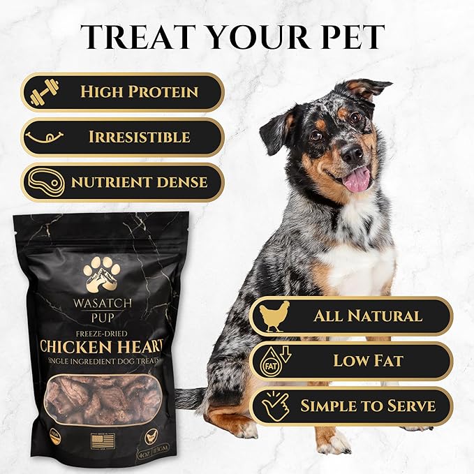 Freeze Dried Chicken Hearts Dog Treats | 100% All Natural Real Chicken Heart Treats for Dogs | Promotes Good Immune System & Overall Health | USDA Approved and Made in The USA - 4 Oz