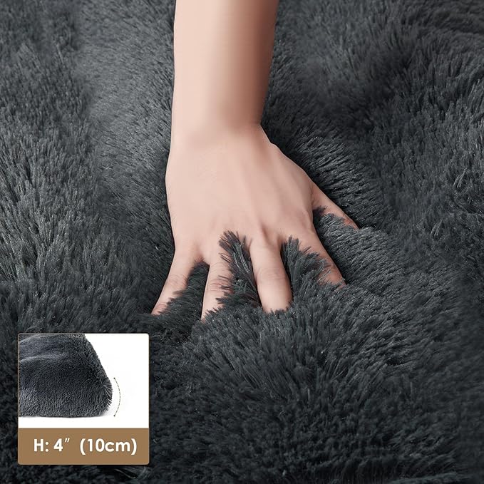 EHEYCIGA Fluffy Dog Crate Bed for Large Dogs, Plush Faux Fur Crate Pad, Calming Anti Anxiety Large Dog Bed, Washable Soft Warm Mat with Non-Slip Bottom, Dark Grey