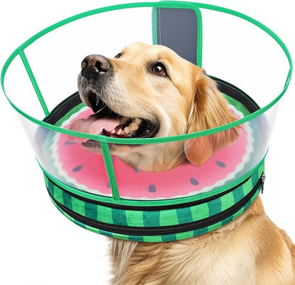 Sponge Dog Cone After Surgery, No Inflation Required Dog Donut Collar to Stop Licking, Inflatable Cone Alternatives for Medium Pets, Soft Recovery Collar with Protective Shield (Watermelon, S)