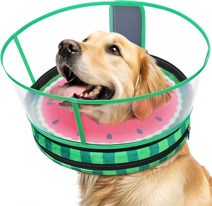 Sponge Dog Cone After Surgery, No Inflation Required Dog Donut Collar to Stop Licking, Inflatable Cone Alternatives for Large Pets, Soft Recovery Collar with Protective Shield (Watermelon, L)