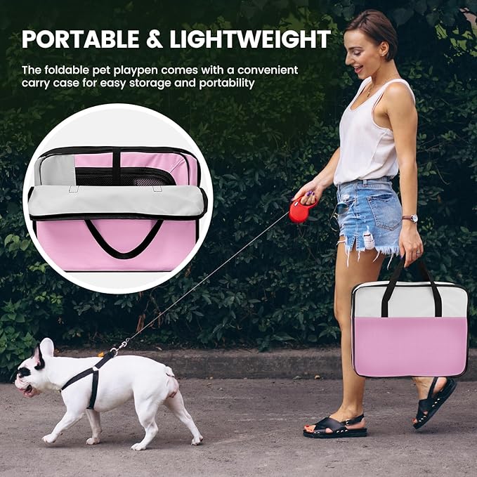 X-ZONE PET Portable Foldable Pet Dog Cat Playpen Crates Kennel/Premium 600D Oxford Cloth,Removable Zipper Top, Indoor and Outdoor Use (XL, Pink)