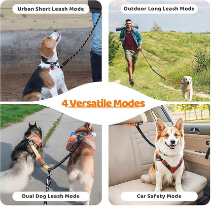 Double Dog Leash - 360°Swivel Tangle Free Splitter Attachment, 1 Rope with Handle, 2 Dogs Multi-Functional Leash, for Outdoor Walk Train Small Medium Large Two Pet, Orange