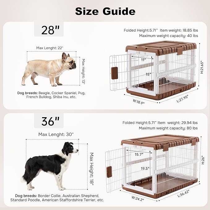ZOMISIA Collapsible Dog Crate for Large Dogs - 36" L Heavy Duty Dog Kennel No Tools Required with 4 Sides Steel Foldable Cage for Dogs Indoor, Portable Carrier with 2 Smooth Wheels, Woodgrain