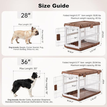 ZOMISIA Collapsible Dog Crate for Large Dogs - 36" L Heavy Duty Dog Kennel No Tools Required with 4 Sides Steel Foldable Cage for Dogs Indoor, Portable Carrier with 2 Smooth Wheels, Woodgrain