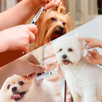 Dog Grooming Scissors: 3 in 1 Pet Shears Set Made of Advanced JP440C Stainless Steel Alloy for Trimming Dogs Cats and Other Pets Face and Paws