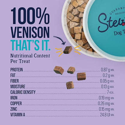 Stewart 100% Venison Liver Dog Treats, 3 oz Pouch, ~50 Pieces, Freeze Dried Raw, Single Ingredient, 60% Protein Training Treats or Meal Topper, Grain Free, Gluten Free