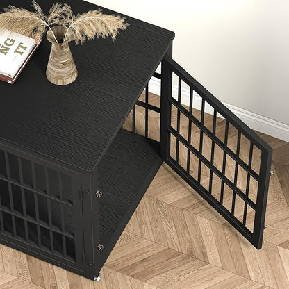 rehomerance 42 Inch Heavy Duty Dog Crate Furniture for Large and Medium Dogs, Decorative Pet House End Table, Wooden Cage Kennel Furniture Indoor, Black