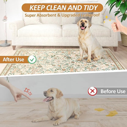 Washable Pee Pads for Dogs, 2 Pack Super Absorbent Reusable Puppy Pads with Colorful Flowers Patterns for Potty Training, Floor, Couch, Bed, and Crate,36"X36"