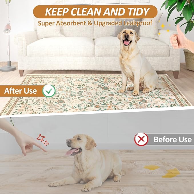 Washable Puppy Dog Pee Pad, 2PCS 100% Waterproof Whelping Training Mat for Puppy/Senior Dog, Fast Drying Reusable Puppy Pads for Indoor, Outdoor and Car Travel (Yellow, 48*48 Inch(Pack of 2))