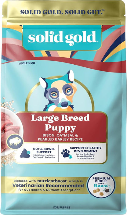 Solid Gold Large Breed Puppy Dog Food Dry Kibble - High Protein Dry Puppy Food for Large Breed Dogs w/Real Bison, Healthy Whole Grain & Probiotics for Gut Health & Digestion - Nutrientboost - 22 LB