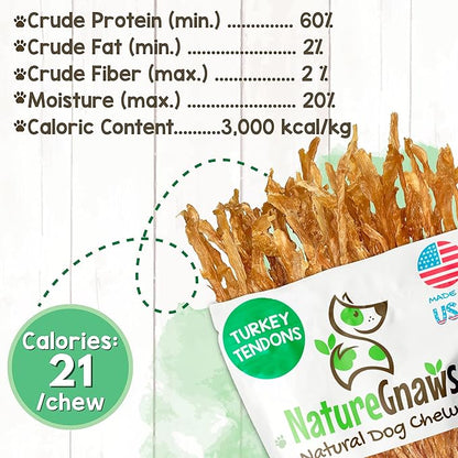 Nature Gnaws USA Turkey Tendons for Dogs (4oz) - Delicious Grain Free Reward Snack for Small, Medium & Large Breeds - Premium Natural Dog Chew Treats