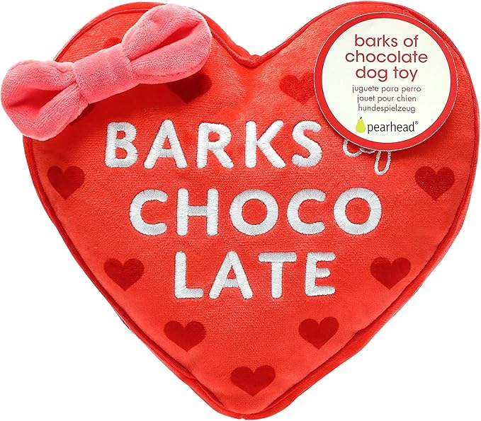 Pearhead Valentine’s Day Plush Dog Toy – Barks of Chocolate Box Squeaky & Crinkle Stuffed Dog Toy, Interactive for Dogs