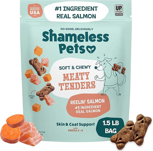 Shameless Pets Soft & Chewy Dog Treats, Reelin' Salmon Meaty Tenders, 1.5lb – Real Salmon is 1st Ingredient – Grain Free, No Corn or Soy – Digestive Support – for Small, Medium & Large Dogs