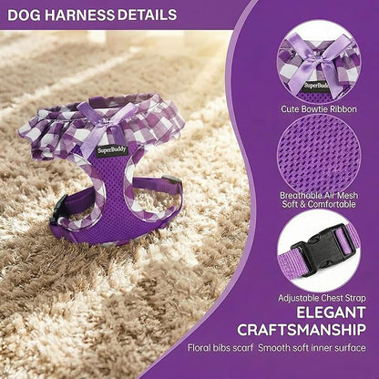 SuperBuddy Upgraded Soft Mesh Dog Harness, Super Breathable Lightweight Pet Harnesses for Puppy Dogs Outdoor Walking, Purple Dog Harness -Small